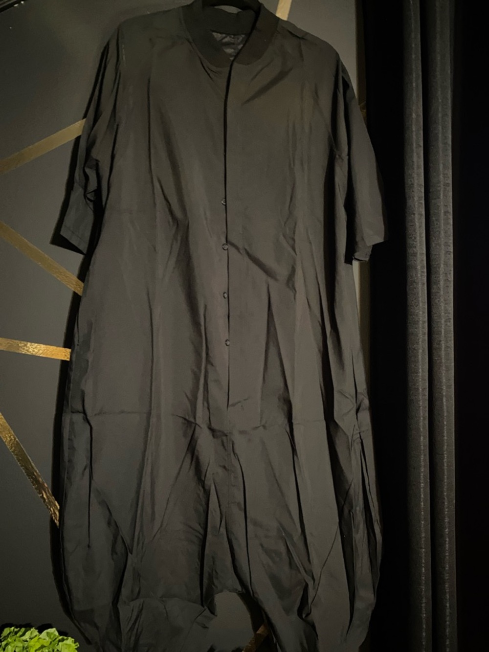 Black Button-Front Long Shirt Dress